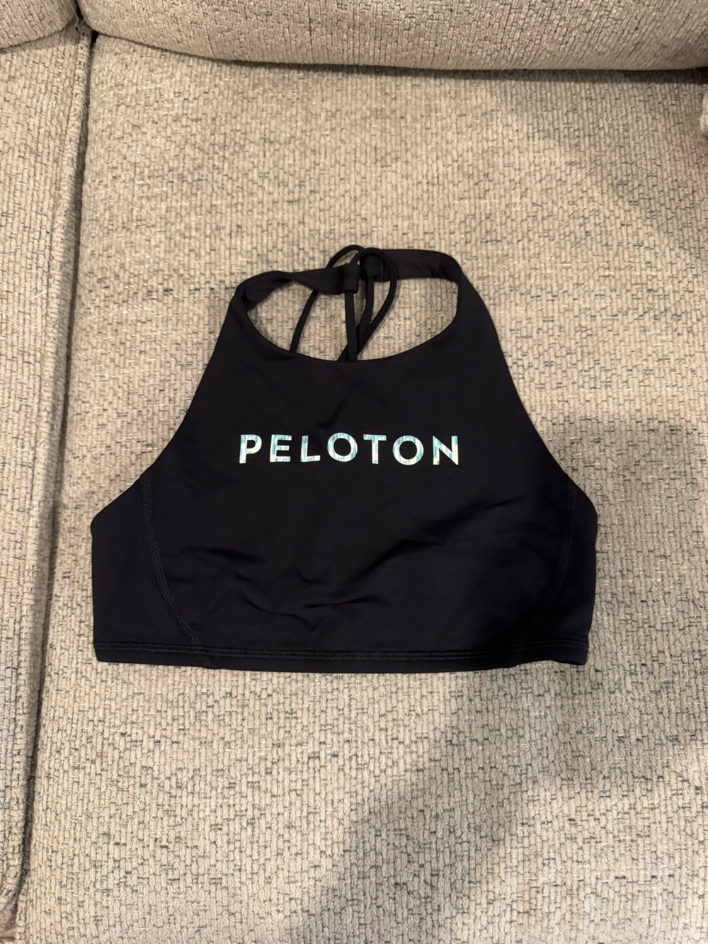 lululemon athletica Black High-Neck Sports Bra with Teal Logo